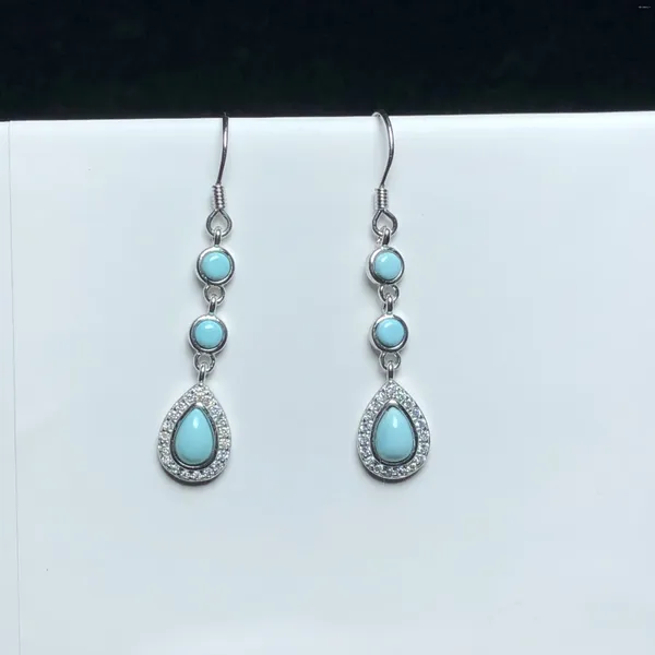 Pendientes colgantes 1 par Fengbaowu Pendiente de turquesa natural Cabujón redondo Gota de agua Plata de ley 925 Reiki Piedra curativa Regalo de joyería