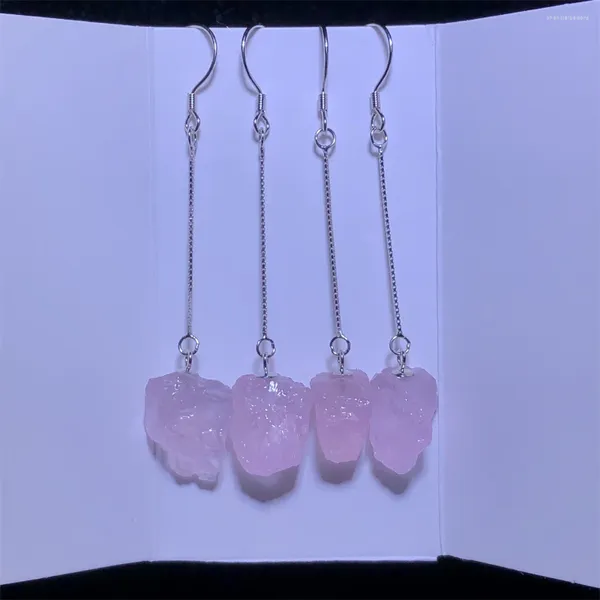 Boucles d'oreilles enveloppées 1 paire Fengbaowu Natural brut brut rose rose Beryl Morganite Brimbe d'oreille 925 Sterling Reiki Healing Stone Jewelry Gift for