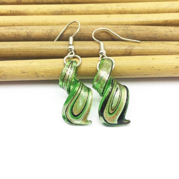 Dangle Boucles D'oreilles 1 Paire Vert Style Chinois Rétro À La Main Personnalité Murano Lampwork Pendentif Femme Spirale Motif Bijoux En Verre