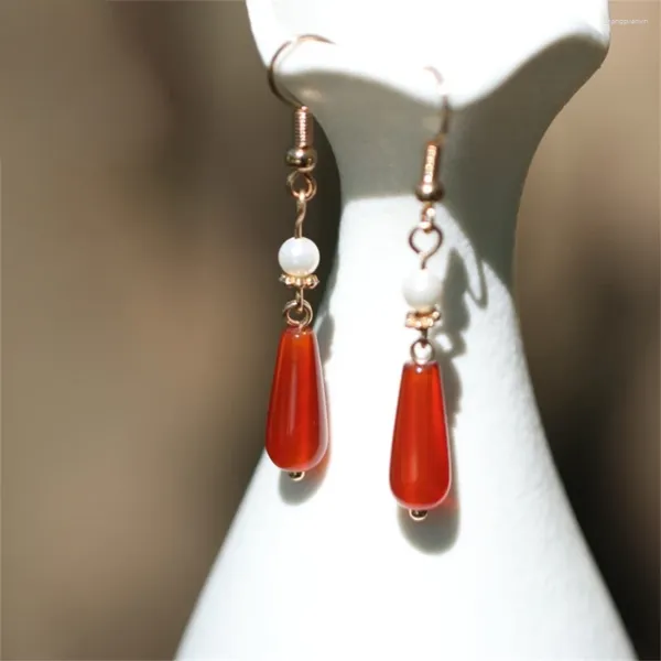 Pendientes colgantes 1 par hecho a mano estilo antiguo colgante rojo retro Hanfu Cheongsam accesorios joyería ganchos para las orejas joyería mujer niña regalo