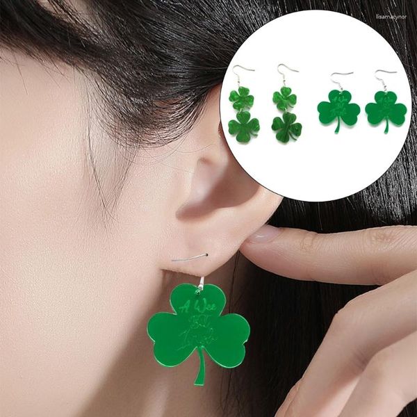 Boucles d'oreilles pendantes, 1 paire, Festival irlandais, pendentifs trèfle à quatre feuilles vert, cadeaux en acrylique pour la fête de la Patrick, pour femmes et filles