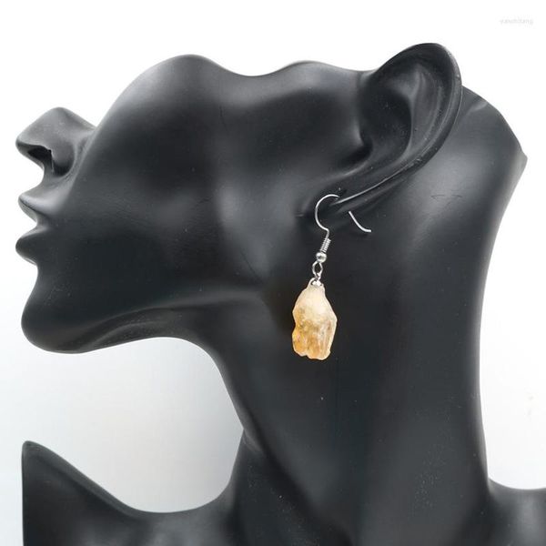 Boucles d'oreilles pendantes 1 paire de cristal de citrines jaunes de forme irrégulière pour femmes bijoux plaqués argent