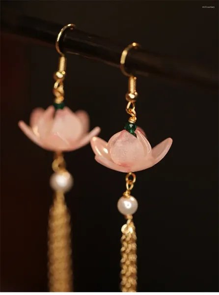 Boucles d'oreilles pendantes 1 paire pour dames élégantes longues pampilles Lotus crochets d'oreille Hanfu bijoux chinois rétro Cheongsam bijoux femmes fille cadeau