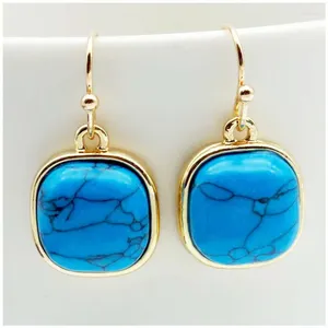 Pendientes colgantes 1 par pendiente turquesa Natural cuadrado azul geometría Piercing Bohemia accesorios de joyería de moda para mujer