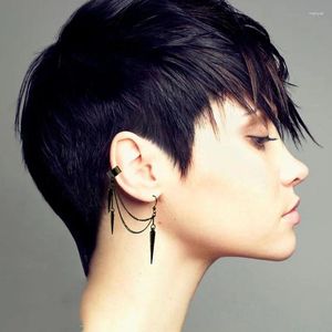 Boucles d'oreilles pendantes 1 paire rétro noir gland chaîne longue Punk oreille pince gothique Rivet Stud pour hommes femmes fête bijoux Pendientes cadeaux