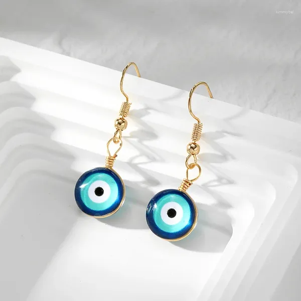 Pendientes colgantes 1 par de gotas redondas de ojo azul de la suerte para mujer, colgante Vintage Simple de pavo malvado, joyería de regalo de fiesta de boda