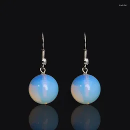 Boucles d'oreilles pendantes 1 paire, boule ronde Simple de 15mm, goutte de perles, pierre de cristal blanche, pierre de lune, opale de mer claire, pour femmes et filles