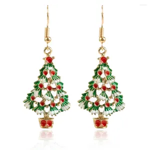 Dangle Oorbellen 1 Paar Zinklegering Kerstboom Oorbel Vrouwen Mode Metalen Goud Kleur Oorhaak 2024 Jaar Sieraden Gift