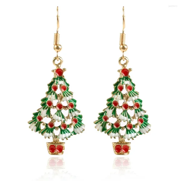 Boucles d'oreilles pendantes en alliage de Zinc pour femmes, 1 paire, arbre de noël, mode métal couleur or, crochet d'oreille, bijoux cadeau pour année 2024