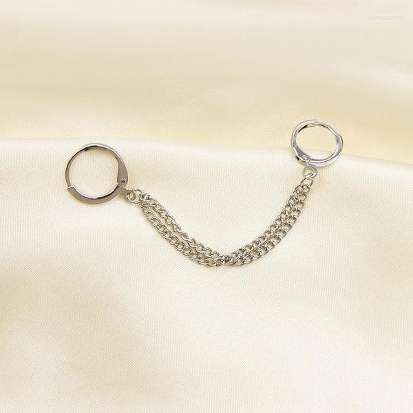 Pendientes colgantes 1 pieza cadena colgante doble para hombres mujeres Punk Color plata Piercing oreja Clip joyería regalos