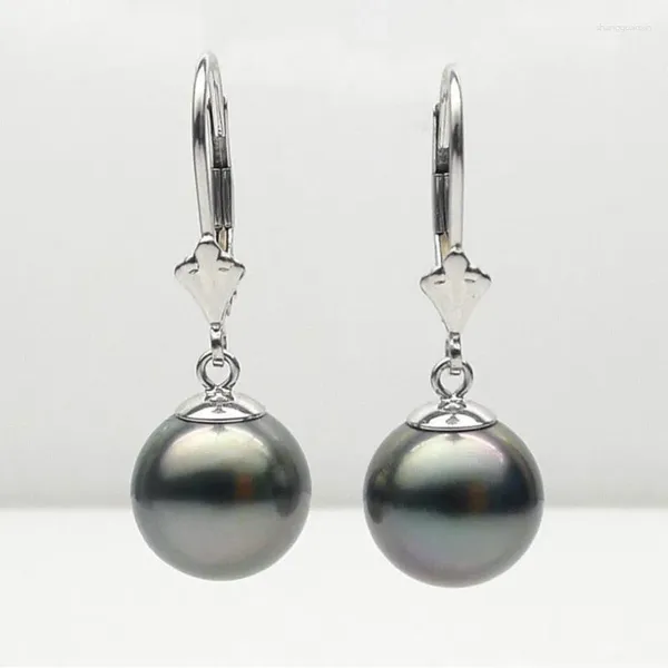 Boucles d'oreilles en peluche 10-10,5 mm Noir réel tahitien cultivé Perle Drop solide 14k blanc