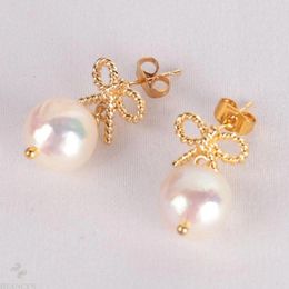 Boucles d'oreilles pendantes 10-12 MM, perle baroque blanche naturelle, forme papillon, goutte d'oreille 18k, cadeau, accessoires de mariage, bijoux à la mode