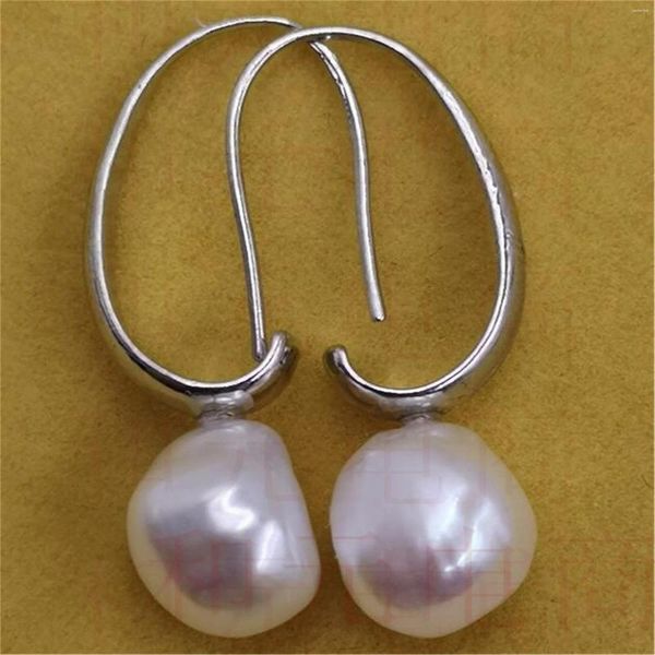 Boucles d'oreilles en peluche 10-12 mm énormes Baroque Baroque Perle argenté Bridal Eoreau d'oreille en diamant Diamond Gemstone moderne cerceau or