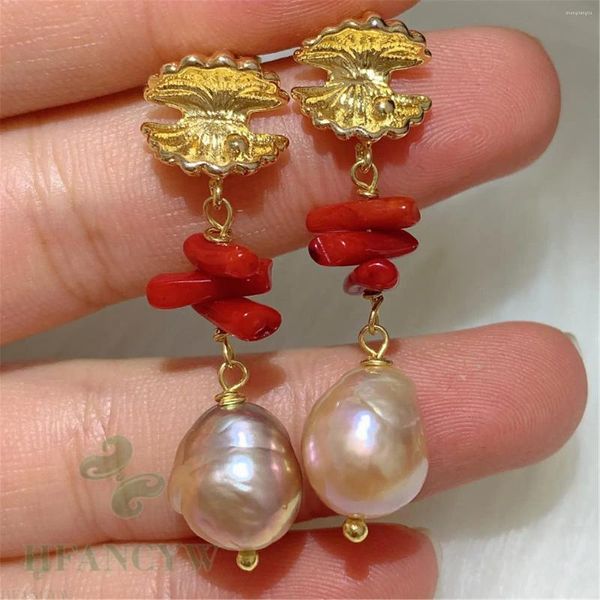 Pendientes colgantes de 10-12mm, pendientes de perlas barrocas multicolores, pendientes de tuerca de 18k para fiesta, mujeres reales impecables, regalo Irregular, joyería cultivada