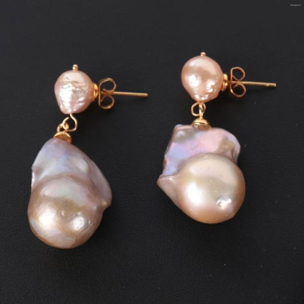 Pendientes colgantes de 10-20MM, pendiente de perla barroca rosa Natural, gota de oreja de 18k, accesorios clásicos para mujer, boda