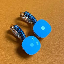 Dangle Oorbellen 10,6 mm Klassieke Nudo Inlay Turquoise Zirkoon Met Pistool Verguld Voor Vrouwen Drop Candy Vierkant Kristal Gift