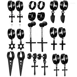 Ohrhänger, 10 Paar, 316L Edelstahl, Schwarz für Männer, cooles Punk-Creolen-Ohrring-Piercing-Set