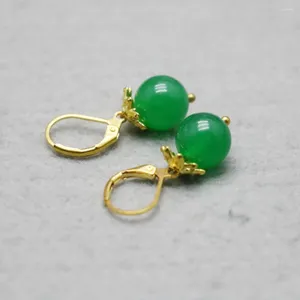 Boucles d'oreilles pendantes 10mm, Style rétro, perles de calcédoine verte, pierre naturelle, cadeaux pour femmes et filles, fabrication de bijoux