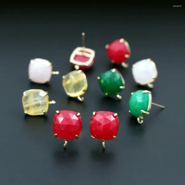 Boucles d'oreilles pendantes 10 paires de 10 mm plaqué or carré rouge vert pierre de jade rose quartz connecteurs de liaison pour femmes accessoires de mariage