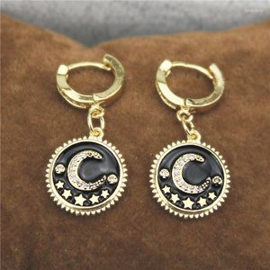 Boucles d'oreilles pendantes 10 paires/lot mode étoile/lune forme Cz/émail boucle d'oreille cubique Zircon pendentif breloque Design en gros