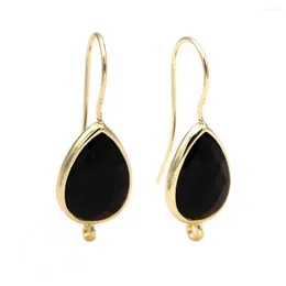 Boucles d'oreilles pendantes 10 paires de connecteurs de boucles d'oreilles en fil d'oreille plaqué or Linkers goutte de pierre d'agate noire naturelle pour les résultats de fabrication de bijoux à bricoler soi-même