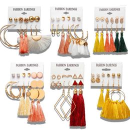 Dange oorbellen 10sets/lot Girls Tassel Hoop Sets Stud Earring Boheemian Pendientes Fashion Jewelry Floral Brincos Duw terug voor vrouwen