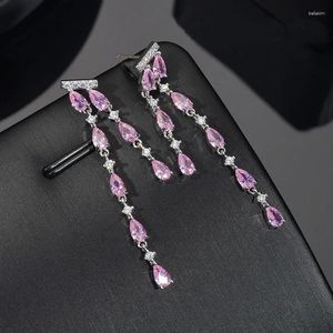 Boucles d'oreilles pendantes à pampilles longues, style bohème, Bijoux pour fête de mariage, brillant, en Zircon cubique, cadeau, 11.11