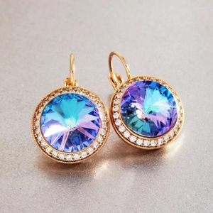 Boucles d'oreilles pendantes rondes en cristal autrichien pour dames, plaquées or, Bijoux de noël, cadeau pour filles, vente 11.11