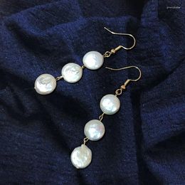 Boucles d'oreilles pendantes 11-12mm pièce blanche naturelle perle d'eau douce