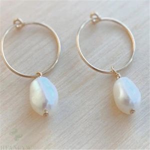 Boucles d'oreilles pendantes 11-12mm, perle baroque blanche 18 carats, accessoires circulaires, mode mer du sud élégante