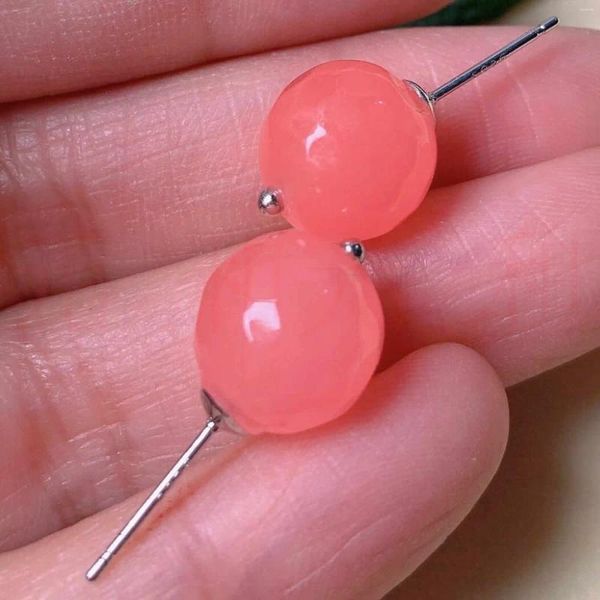 Pendientes colgantes de 11 mm redondea de calcedonia rosa redonda