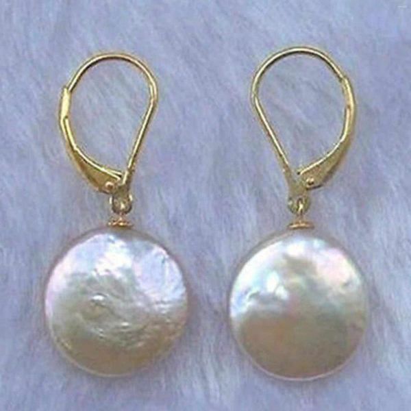 Pendientes colgantes 12-13 mm Moneda blanca natural Perla de agua dulce Accesorios de oro de 14 quilates Acuicultura de Pascua Bricolaje Hermoso arete cultivado