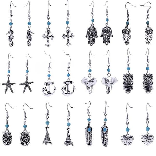 Dangle Boucles D'oreilles 12 Styles Bohême Cheval De Mer Éléphant Feuille Goutte Pour Les Femmes Ethnique Antique Argent Plaqué Boucle D'oreille Bijoux De Mode