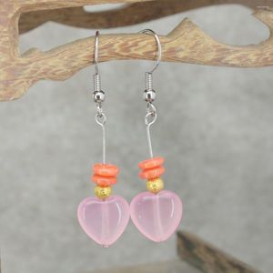 Boucles d'oreilles pendantes 12mm en forme de coeur rose jades calcédoine goutte avec boulier orange perles de résine bijoux à bricoler soi-même faisant conception femmes filles cadeaux