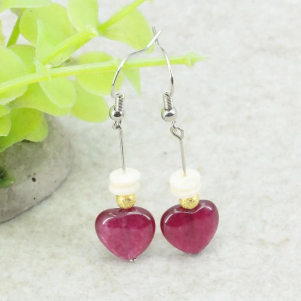 Boucles d'oreilles enveloppées 12 mm en forme de coeur rouge Jades chalcédoine Drop avec Abacus White Resin Perles Bijoux DIY MAISONS DESIGN