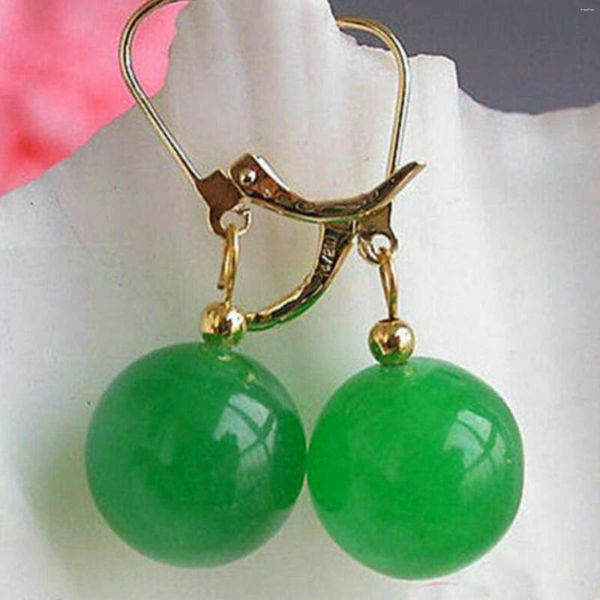 Boucles d'oreilles pendantes 12mm perles de jade rondes vertes naturelles fête en or 14 carats classique cadeaux de vacances de Thanksgiving FOOL'S DAY bricolage mode CARNIVAL