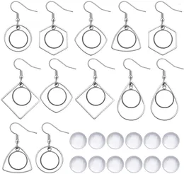 Boucles d'oreilles pendantes en acier inoxydable, 12 pièces, 12mm, lunette avec plateau vierge, réglage des crochets en fil d'oreille, 20 pièces, Cabochons en verre transparent