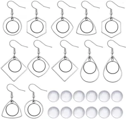 Pendientes colgantes 12 Uds. Bisel de pendiente de acero inoxidable de 12mm con bandeja en blanco ganchos de alambre para oreja ajuste 20 piezas cabujones de vidrio transparente