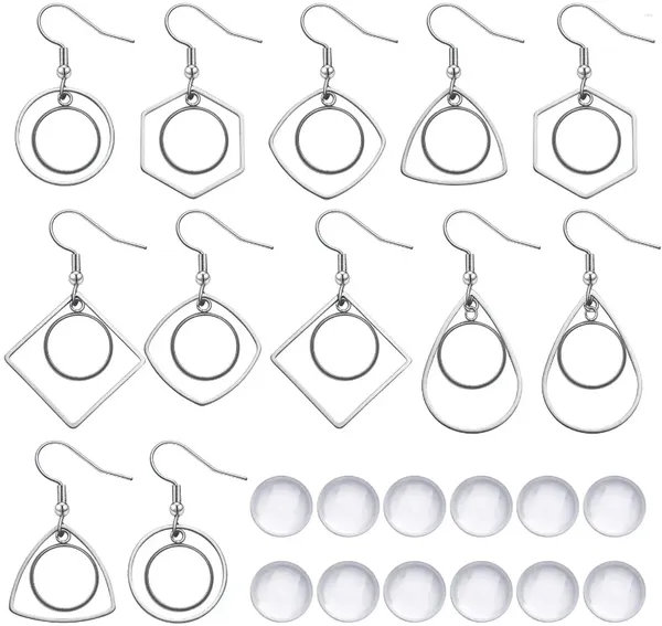 Boucles d'oreilles pendantes en acier inoxydable, 12 pièces, 12mm, lunette avec plateau vierge, réglage des crochets en fil d'oreille, 20 pièces, Cabochons en verre transparent