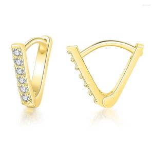 Boucles d'oreilles pendantes en argent sterling plaqué or 14 carats en forme de V avec zircone cubique cloutée, petit cerceau pour femme, bijoux cadeau