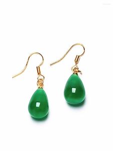 Pendientes colgantes Collar colgante de gota de agua de jade verde chapado en oro amarillo de 14 k Pendiente de gancho