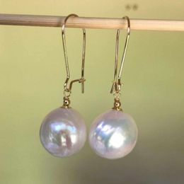 Boucles d'oreilles pendantes 14mm naturel blanc baroque perle d'eau douce 14k or fête CARNAVAL Pâques femmes Thanksgiving FOOL'S DAY