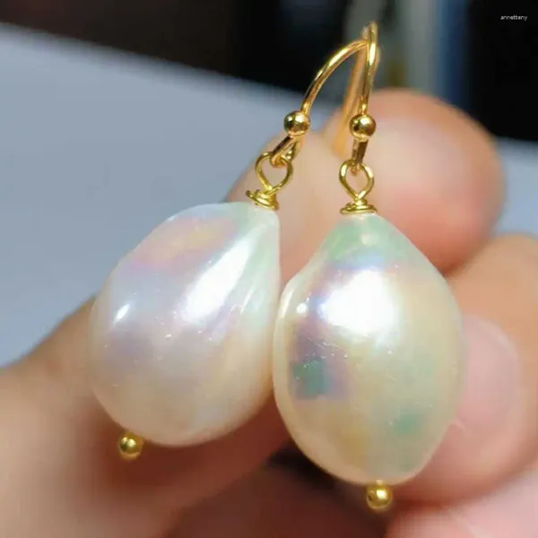 Boucles d'oreilles en peluche 15-20 mm Natural Baroque White Drops Pearl 14K Per perlé Modern Office Anniversaire Minimaliste Gemstone Casual Teens