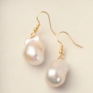 Boucles d'oreilles pendantes 15-25 mm d'eau douce blanc naturel grande perle baroque véritable plaqué or en argent sterling pour femmes conception simple boucle d'oreille goutte