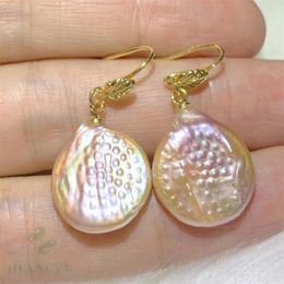 Boucles d'oreilles pendantes en perles baroques multicolores, 16-17mm, crochet de goutte d'oreille en or, bijoux classiques de culture d'eau douce