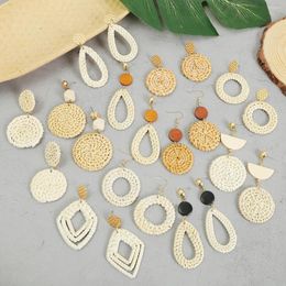 Boucles d'oreilles pendantes 16 styles coréens, fait à la main en bois, tissage de paille, rotin, tresse de vigne, mode géométrique longue