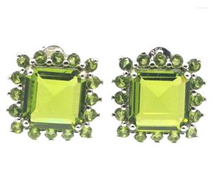 Dangle Oorbellen 17x17mm SheCrown Eye Catching Green Peridot Smoky Topaz Groothandel Drop Dagelijks Gebruik Zilver