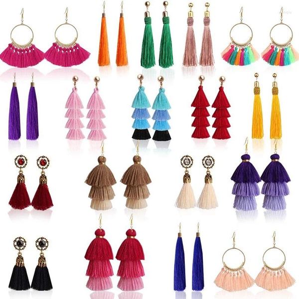 Pendientes colgantes 18 pares de borlas para mujer moda bohemia colorida hilo de capas largas colgantes escalonados