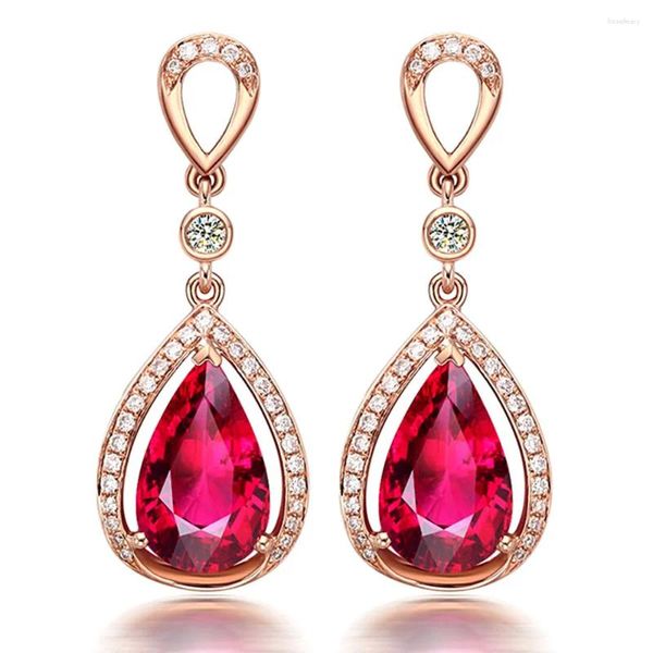 Pendientes colgantes ORO ROSA DE 18K COLOR PIEDRAS PRECIOSAS ZIRCON GOTA DE DIAMANTE PARA MUJER JOYERÍA DE LUJO FIESTA BIJOUX PENDIENTES DE CRISTAL