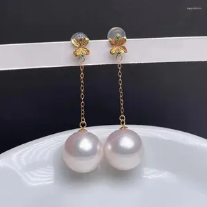 Dangle Oorbellen 18K geel goud lang 11 mm tot 12 mm natuurlijke zoetwaterparel voor dagelijks gebruik